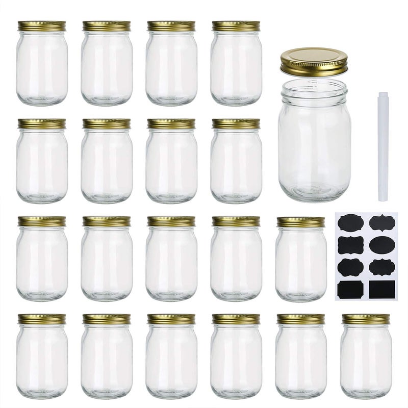 Encheng 12 oz Glass Jars With Lids,Regular Mouth Mason Jars For Storage,Canning Jars For Caviar, Herb, Jelly, Jams, Honey,Dishware Safe,Set Of 20 - Image 1